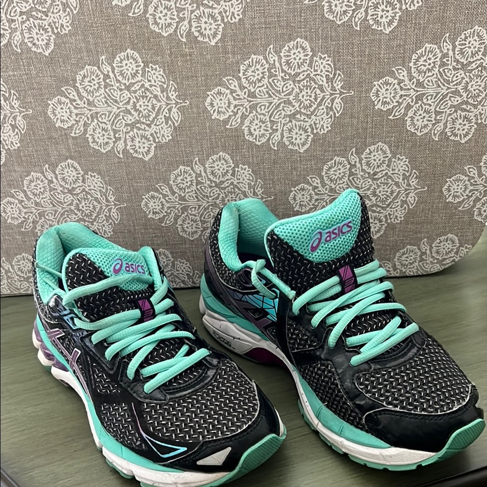Asics GT-2000 Black, Mint Green and purple Athletic Shoes with Breathable Mesh
